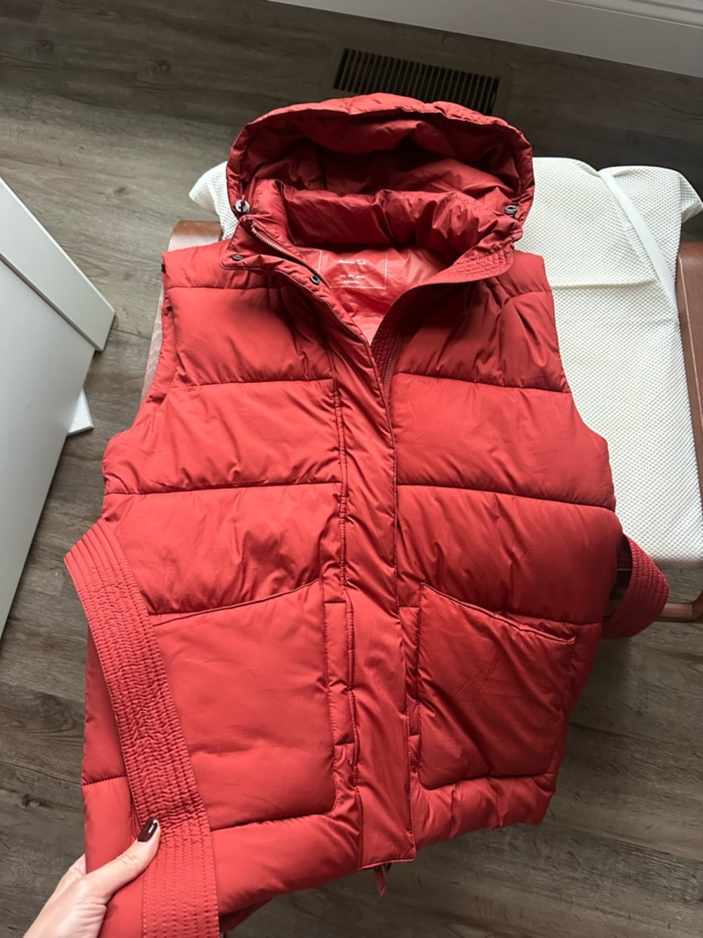 Massimo Dutti Brick Red Quilted Puffer Vest with Hood
